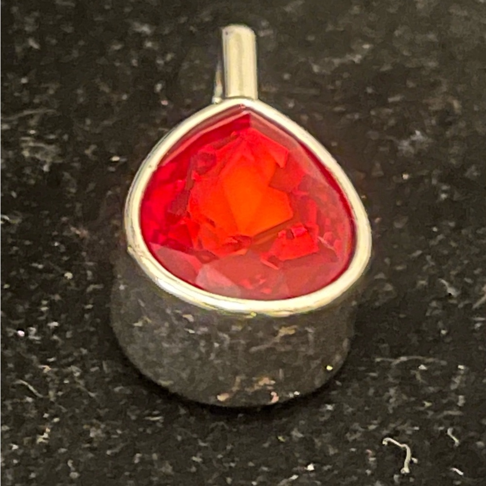 Silver-Tone Large Red Glass Charm/Pendent